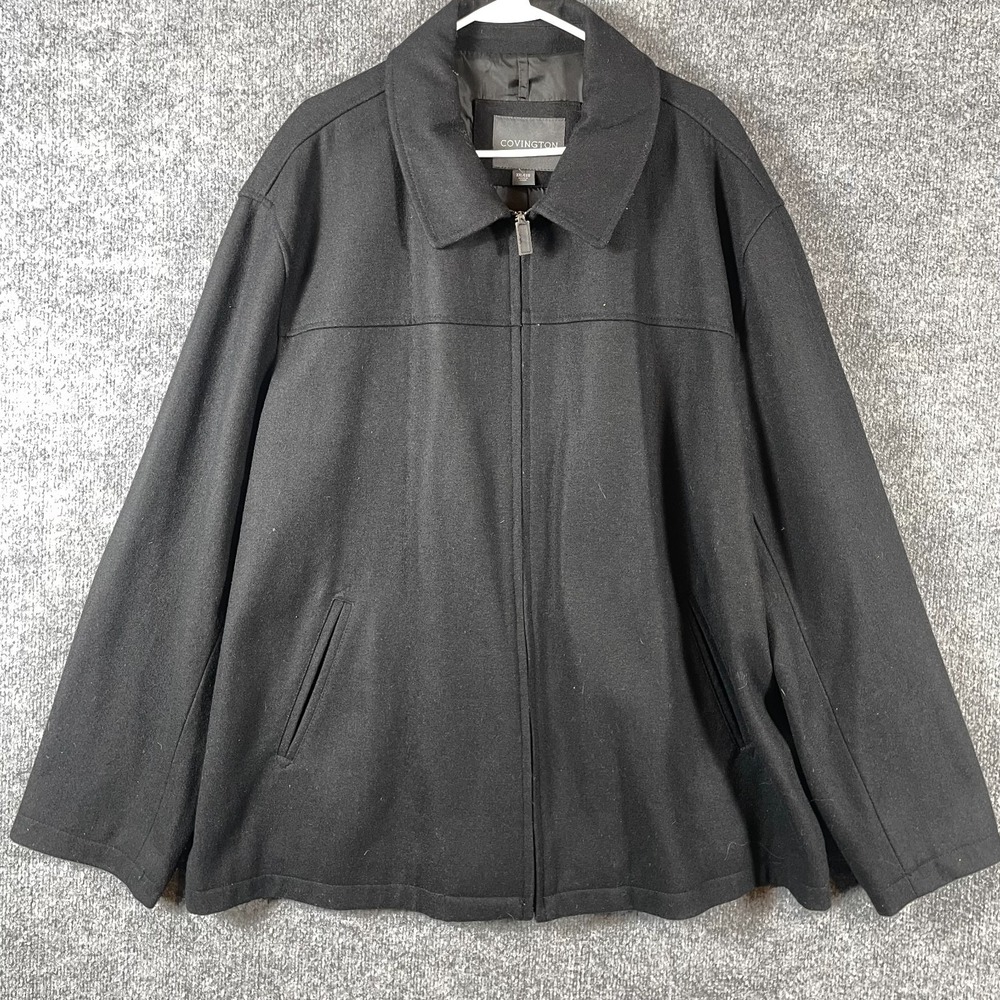 Covington Jacket Mens 2XL Black‎ Full Zip Coat Wool Blend Lined Luxury Classic